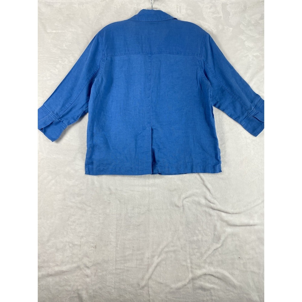 2/$30 Jillian Jones 100% Linen Shirt M Blue Button Front 3/4 Sleeve Lagen - Picture 11 of 14
